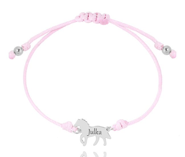 1421 bransoletka Konik z grawerem srebrna 925 na sznureczku