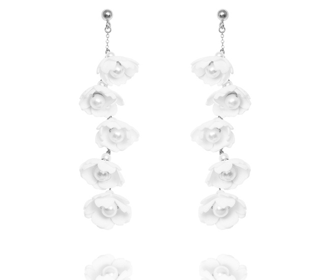 1665 kolczyki ślubne srebrne 925  perły z kwiatami srebrne