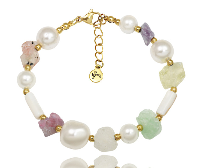 1734/14 bransoletka zimne kamienie naturalne z perłami