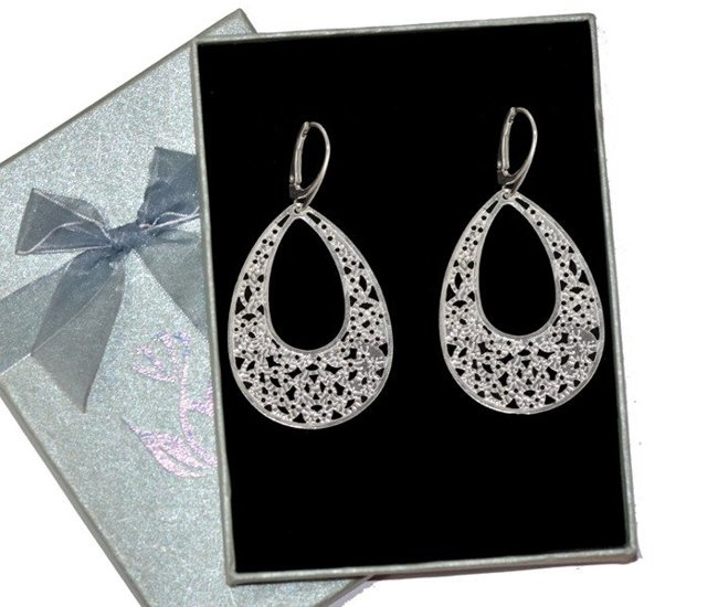 480/85  kolczyki ażurowe srebrne łezki