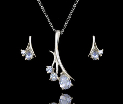 480/277 Komplet srebrny gałązka z cyrkoniami 925 kolczyki wisiorek łańcuszek