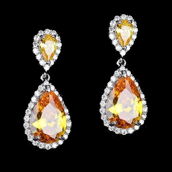 Kol 599/1018 Kolczyki ślubne eleganckie łezki cyrkonie żółte topaz