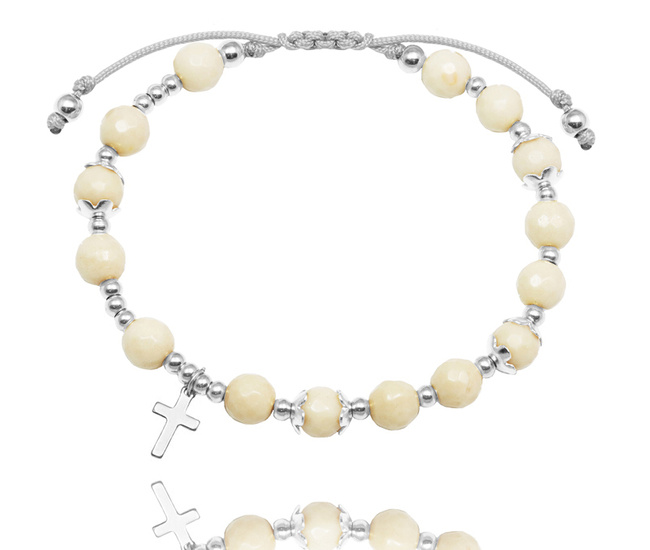 1671/13 bransoletka różaniec z kamieniem rzecznym