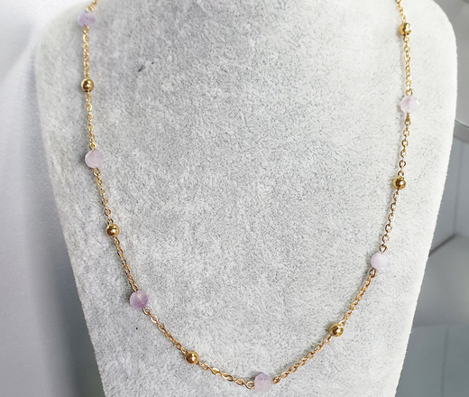 Pozłacany naszyjnik z fioletowymi kamieniami naturalnymi 1789