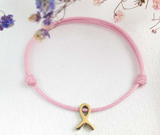 1687 pozłacana bransoletka różowa wstążka amazonka