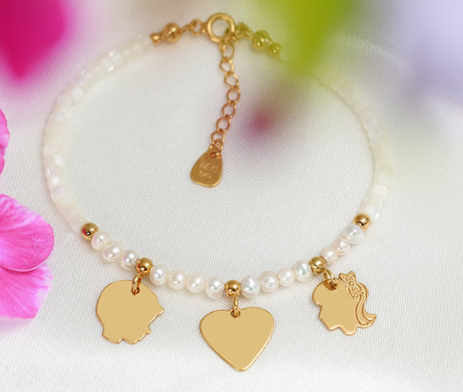 1396 Bransoletka z grawerem z perłami srebro 925 pozłacane