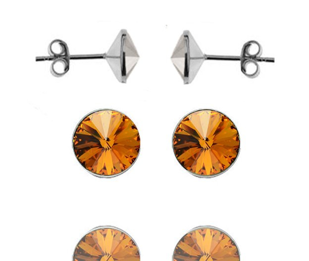 696 Kolczyki Swarovski Elements 6 mm srebro 925 pomarańczowy topaz