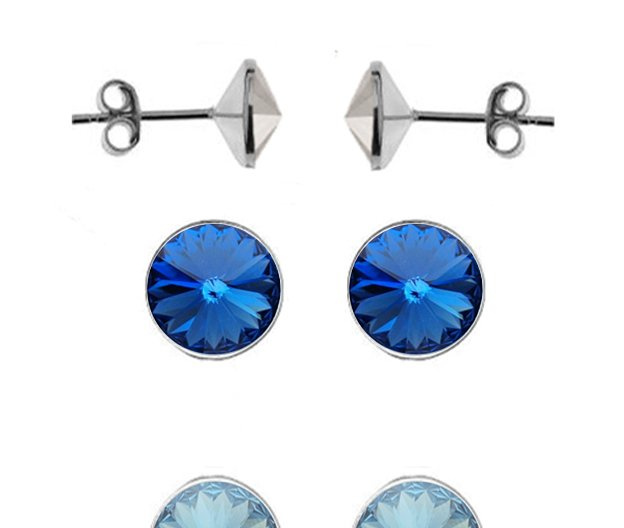 696 Kolczyki Swarovski Elements 6 mm srebro 925 shapire chabrowy