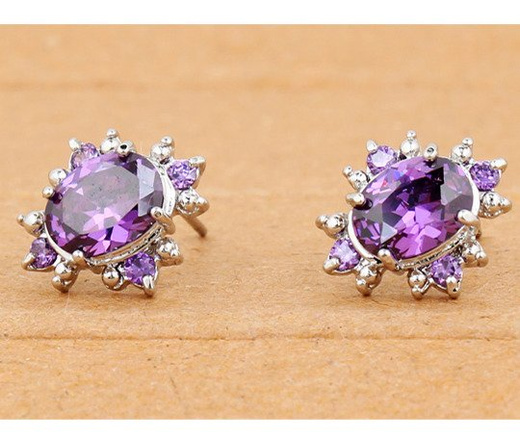 Kol 599/376 KOLCZYKI cyrkonie ciemny fiolet sztyft