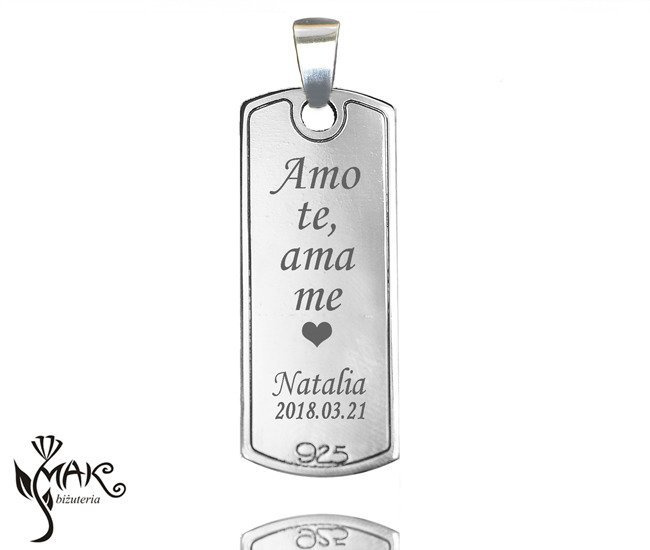 W903 NIEŚMIERTELNIK Z GRAWERUNKIEM laser srebro 925