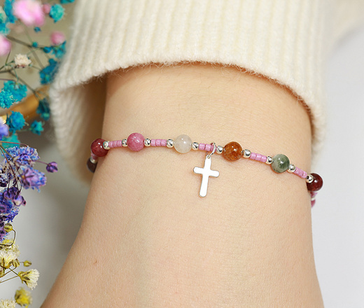 1631/5 bransoletka różaniec srebro 925 z kamieniami naturalnymi