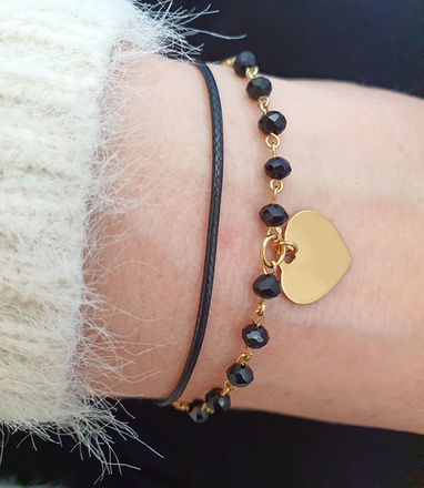 1303 bransoletka srebrna 925 pozłacata na sznureczku serce