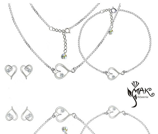 KPL802 serca KOMPLET celebrytka + pudełko z grawerem