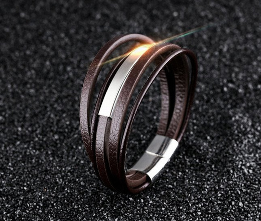 Br599/800 BRANSOLETKA Z GRAWEREM męska skóra brązowa