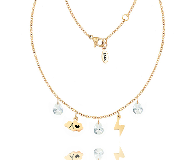 1563 naszyjnik chmura kropla piorun z grawerem złoty stalowy z zawieszkami