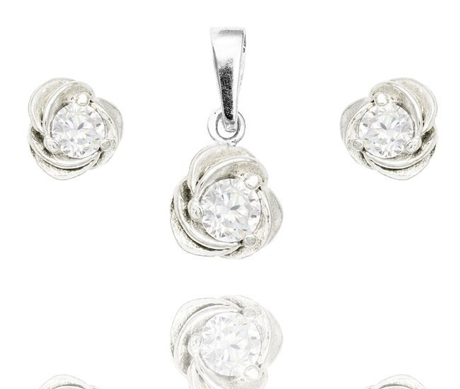 480/299 komplet srebrny 925 różyczki z białymi cyrkoniami