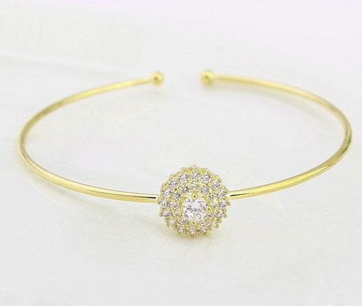 Br 599/654 BRANSOLETKA bangle żółte złoto z kółeczkiem wysadzanym cyrkoniami