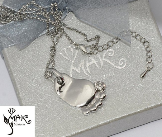 NK791 NASZYJNIK platynowany cyrkonie stópka z grawerem