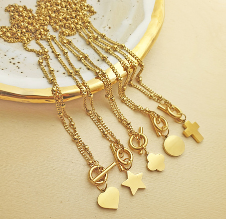 1232/27 naszyjnik złoty stalowy grawerowany z masą perłową koniczynka