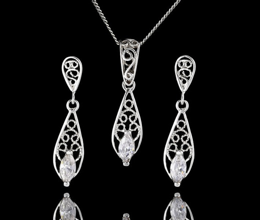 480/241 komplet srebrny ażurowy z błyszczącymi cyrkoniami