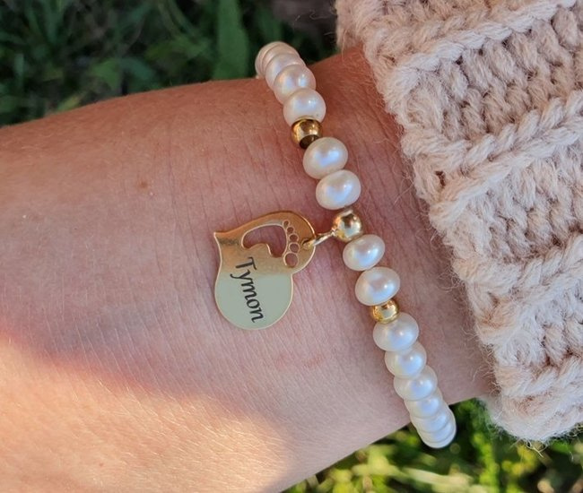 1112 BRANSOLETKA Z GRAWEREM złota perełki naturalne  Mama dla mamy