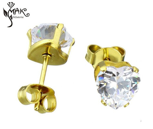 Kpl821/2 komplet serca złote stal szlachetna cyrkonia