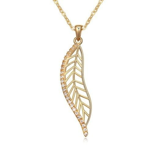 NK599/464 NASZYJNIK żółte złoto cyrkonie listek długi