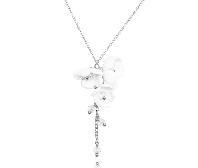 naszyjnik ślubny srebro 925 z kwiatuszkami i kryształami handmade 1816/2