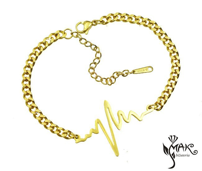 Br920 bransoletka stalowa linia życia złota