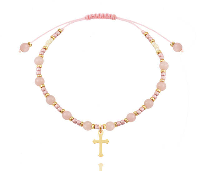 1631/12 bransoletka różaniec stal złocona z kamieniami naturalnymi