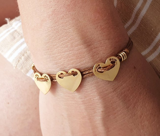 1180 bransoletka grawerowana złota srebro 925 na sznurku trzy serca