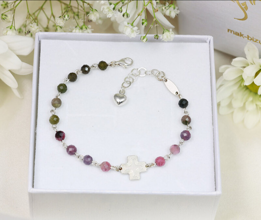 1716/5 bransoletka srebrna 925 różaniec z turmalinami