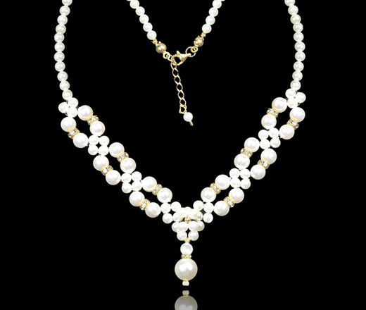 1366 komplet srebrny pozłacany z perełkami