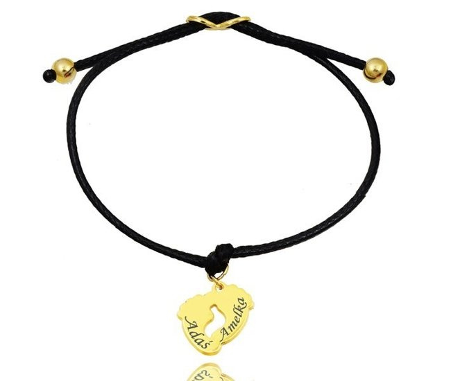 1124 bransoletka grawerowana ze złote stópki, infinity nieskończoność