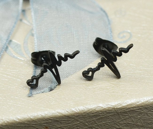 KOL911 KOLCZYKI sztyft stalowe linia życia czarne