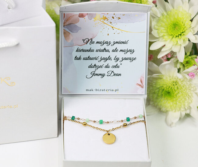 1733/11 bransoletka złocona z grawerem i szklanymi kosteczkami