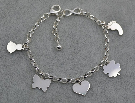 BR982M BRANSOLETKA z GRAWERUNKIEM solidna pięć zawieszek infinity