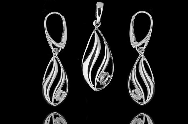 480/453 komplet srebrny 925  ażurowe listki