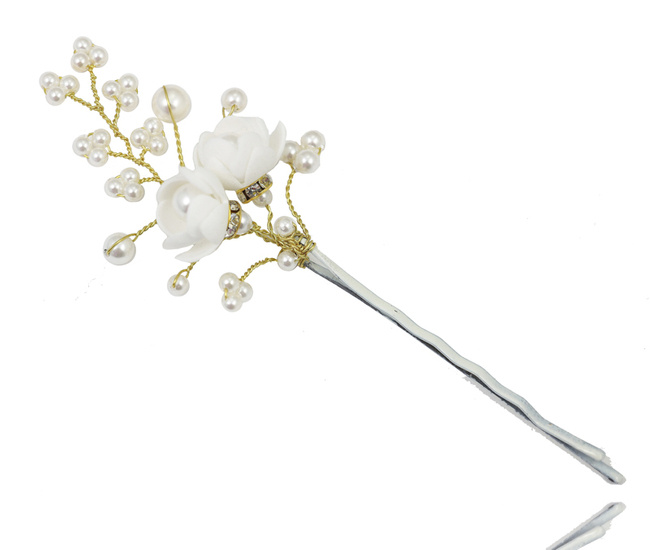 1495 Wsuwka do włosów z perełkami i kwiatuszkiem