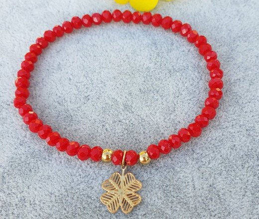 1103 BRANSOLETKA kryształki i złota koniczynka