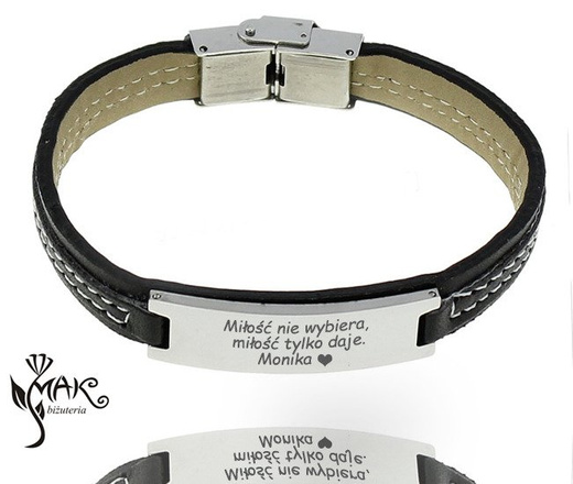 BR736 BRANSOLETKA Z GRAWEREM męska skóra czarna