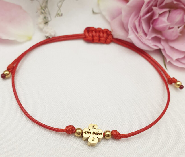 1532 bransoletka z grawerowaną koniczynką dla Babci