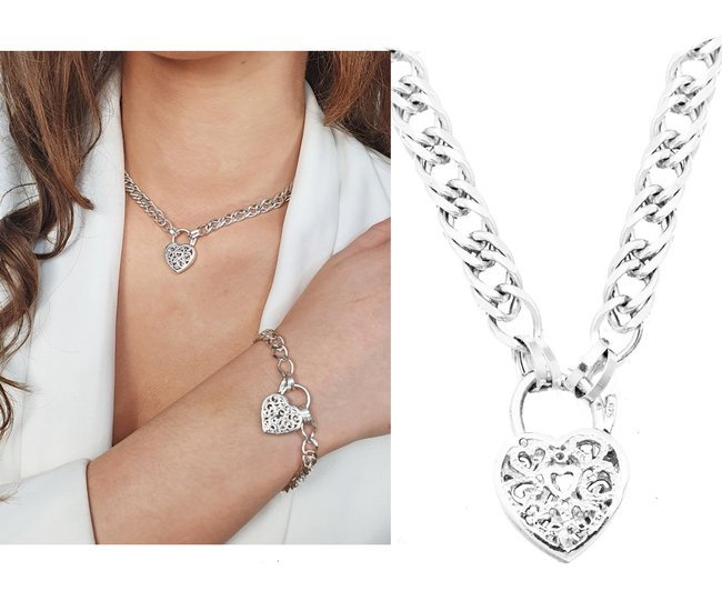 1245/2 naszyjnik  srebrny 925 z sercem ażurowym, kłódką