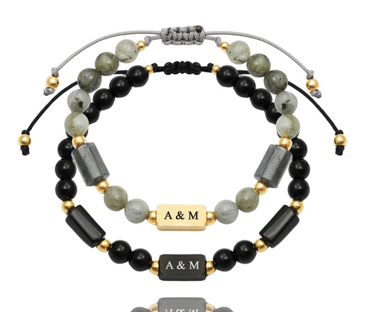 bransoletka stalowa unisex z onyksem i turmalinem 1750/5 i grawerunkiem