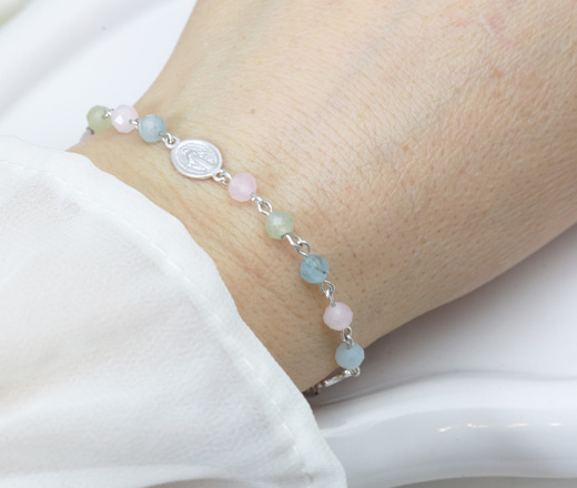 1887 bransoletka różaniec srebro 925 pastelowa - morganit