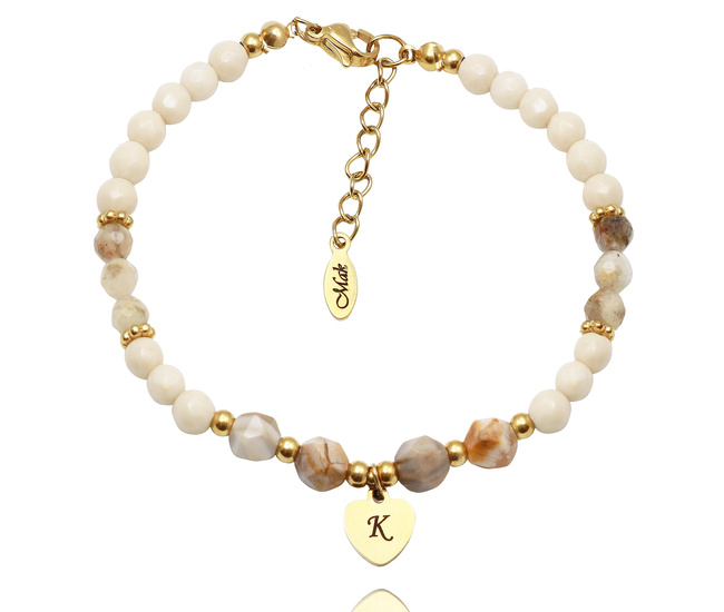 Bransoletka z sercem kremowo brązowa grawer 1895