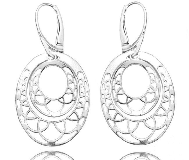 480/355  kolczyki ażurowe srebrne łezki podwójne