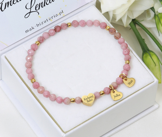 Bransoletka grawerowana z serduszkami z kamieni naturalnych 1898/1