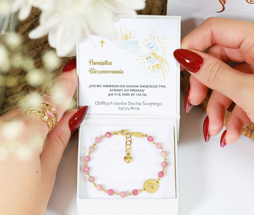 1716/3 bransoletka różaniec pozłacane srebro 925 z rodonitem