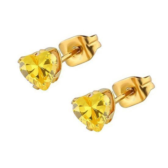 599/1023 Kolczyki serduszka złote 3 mm, żółte cyrkonie stal szlachetna pozłacana